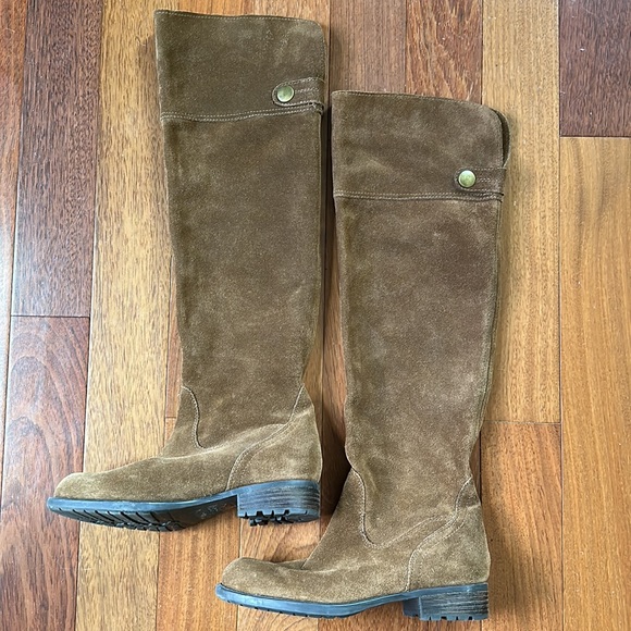 Franco Sarto Suede Knee High Boots Rich Camel/Carmel Color - Picture 3 of 12